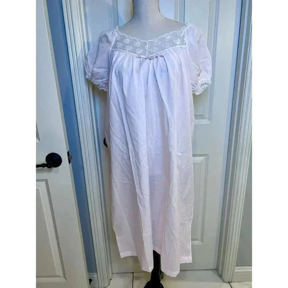 Vintage Sears MCM pink puff sleeve lace long nightgown size large - Picture 1 of 10